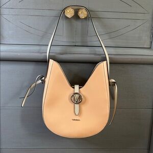 Valentino By Mario Valentino Peach and Ivory Leather Shoulder Hobo